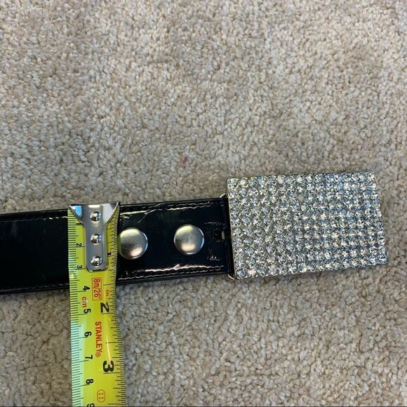 Silver Rhinestone belt buckle with Italian patent leather black belt size 36 main image 6